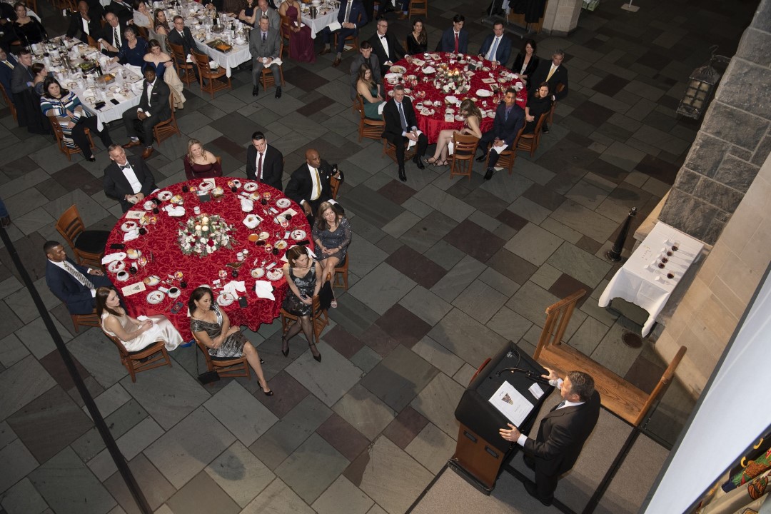 Cadets seated at a formal banquet