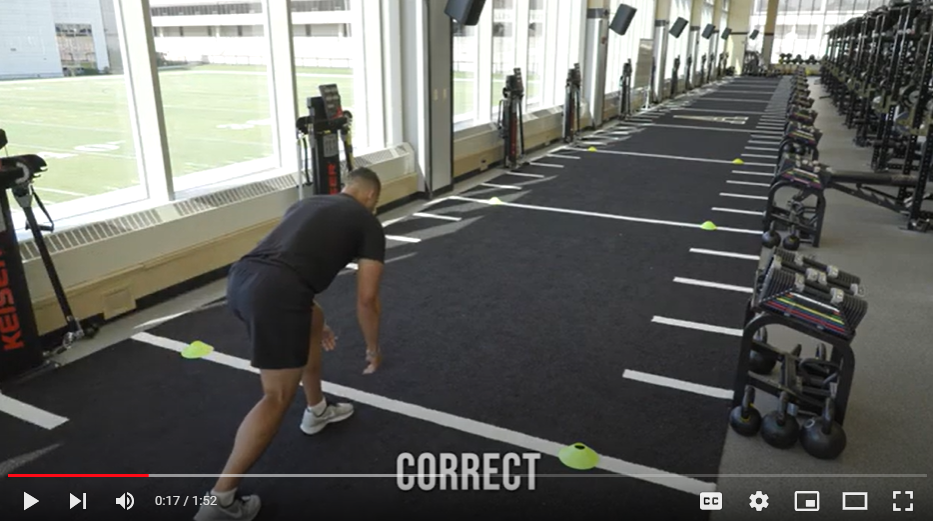 Man practices shuttle run.